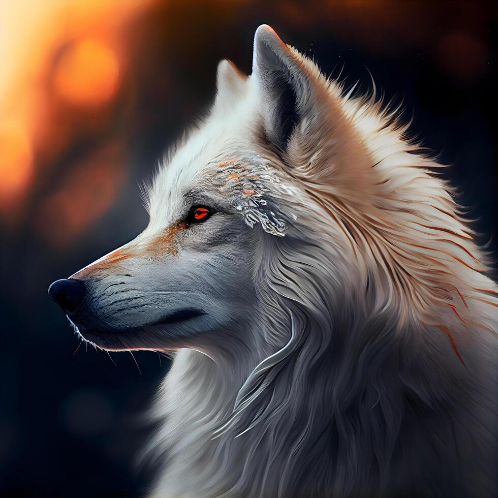 Portrait of a beautiful white wolf in a forest at sunset., Ai Generative  Image 23185408 Stock Photo at Vecteezy