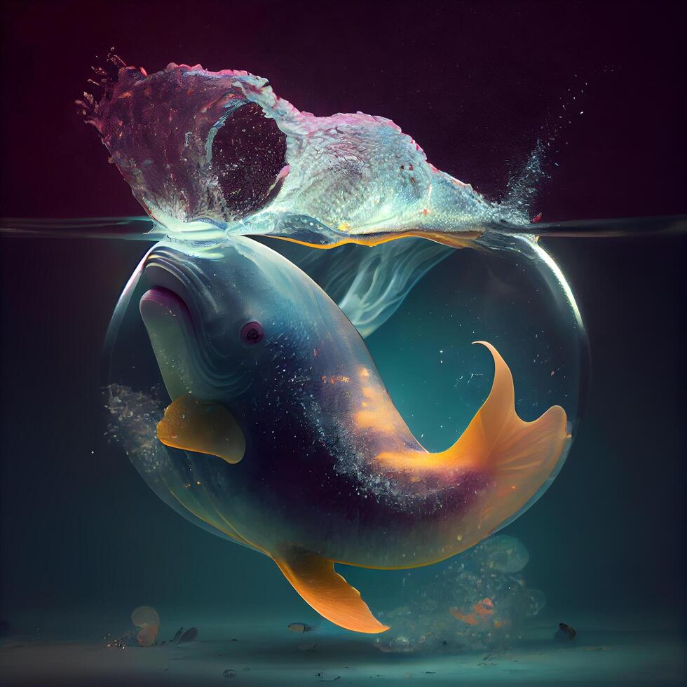 delfín en el agua en un oscuro antecedentes. 3d representación, ai generativo imagen foto