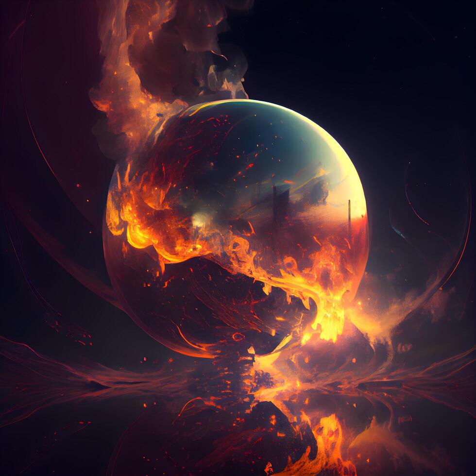 abstract scene in space with planet and smoke, computer generated abstract background, Image photo