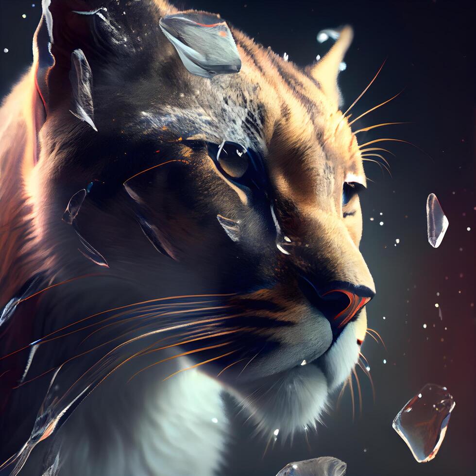 Fantasy portrait of a tiger with cracked skin. 3d rendering, Image photo