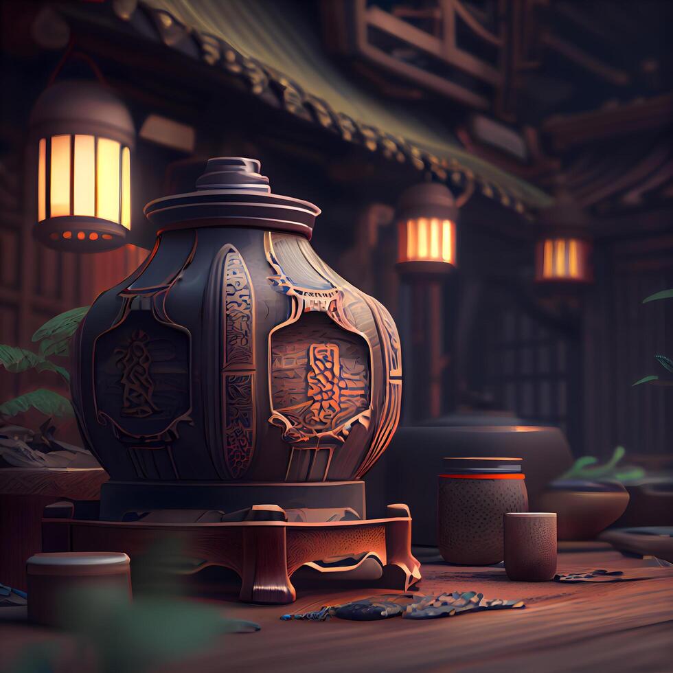 3D rendering of an ancient Chinese temple in the style of Chinese art, Image photo