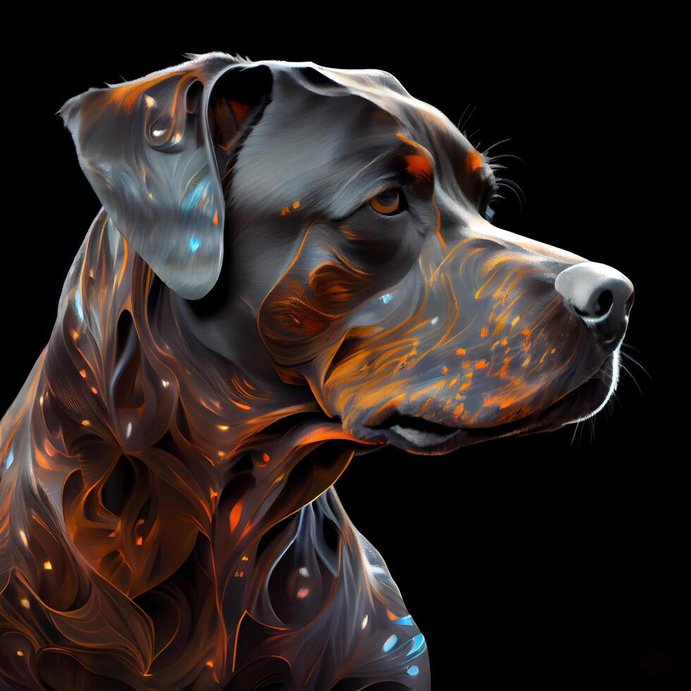 Labrador perdiguero perro retrato, digital pintura en negro fondo, ai generativo imagen foto