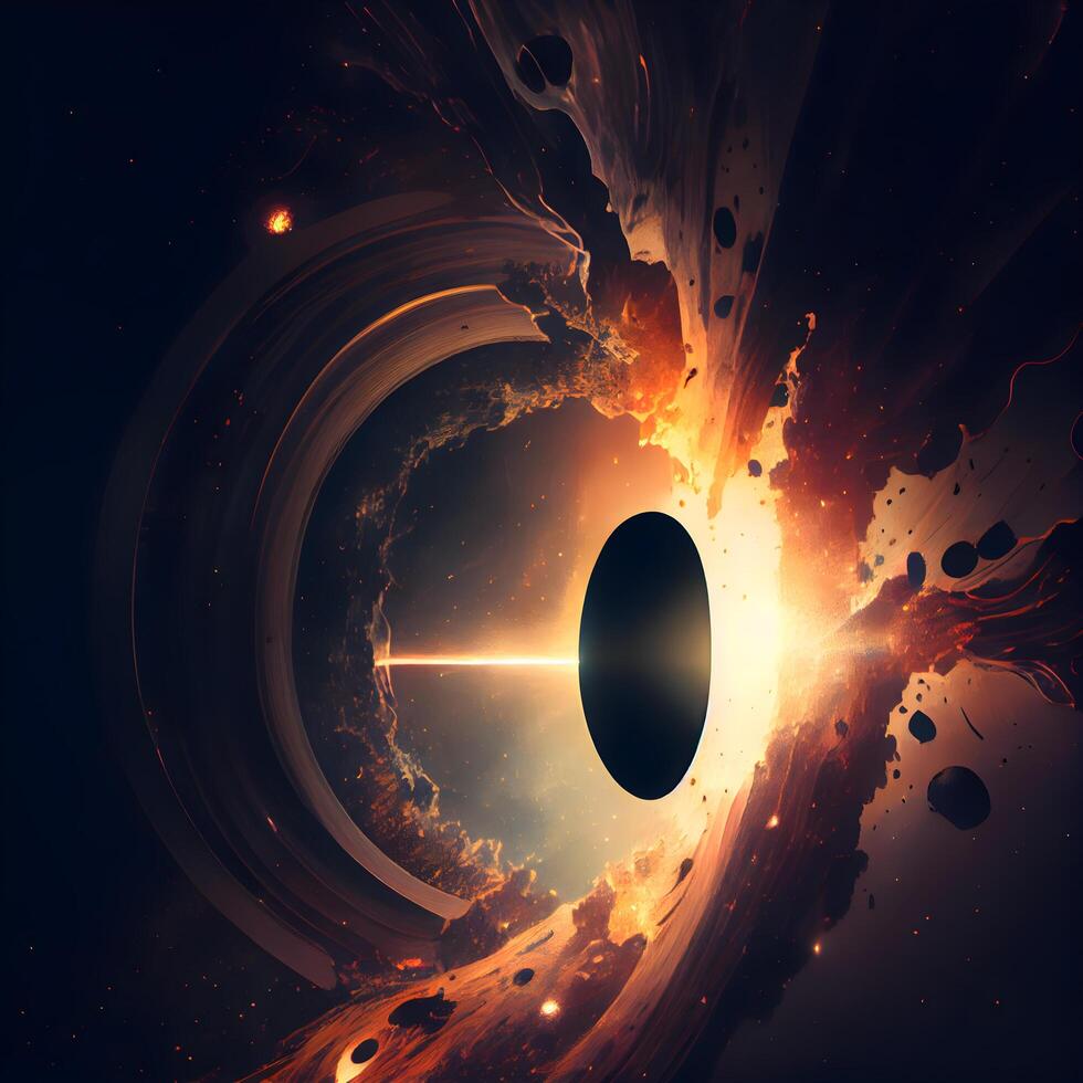 Abstract black hole in the space, 3d rendering digital illustration., Image photo