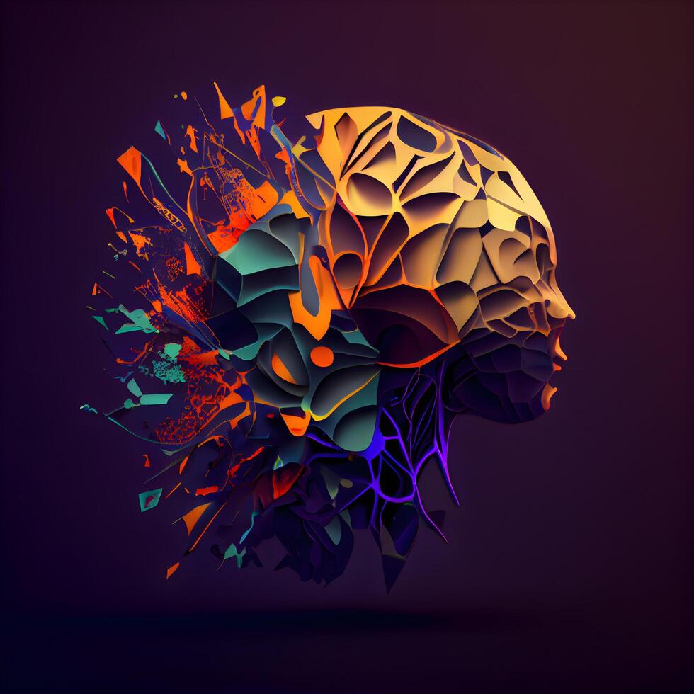 Abstract human head made of colorful polygonal shapes. illustration., Image photo