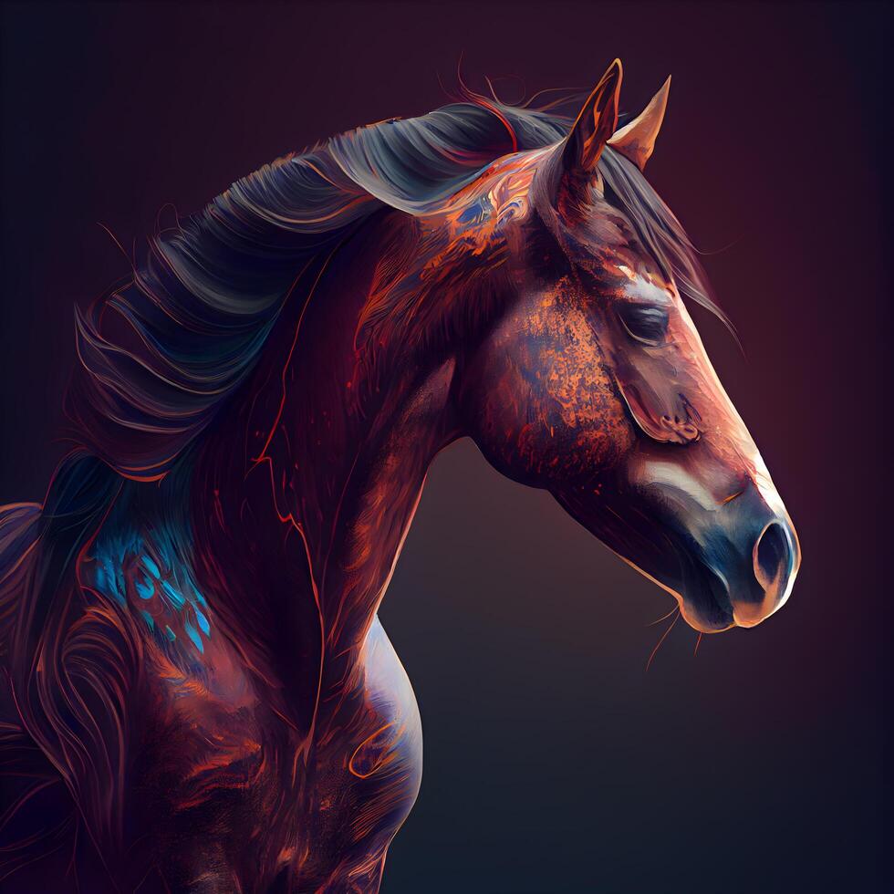 Horse head with iridescent mane. illustration., Image photo