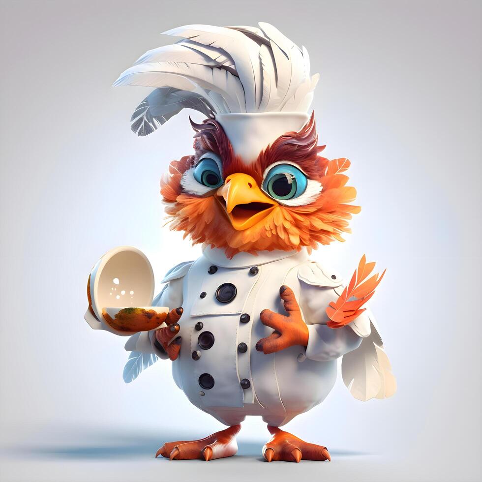 Cute cartoon rooster with chef hat and a plate of food, Image photo