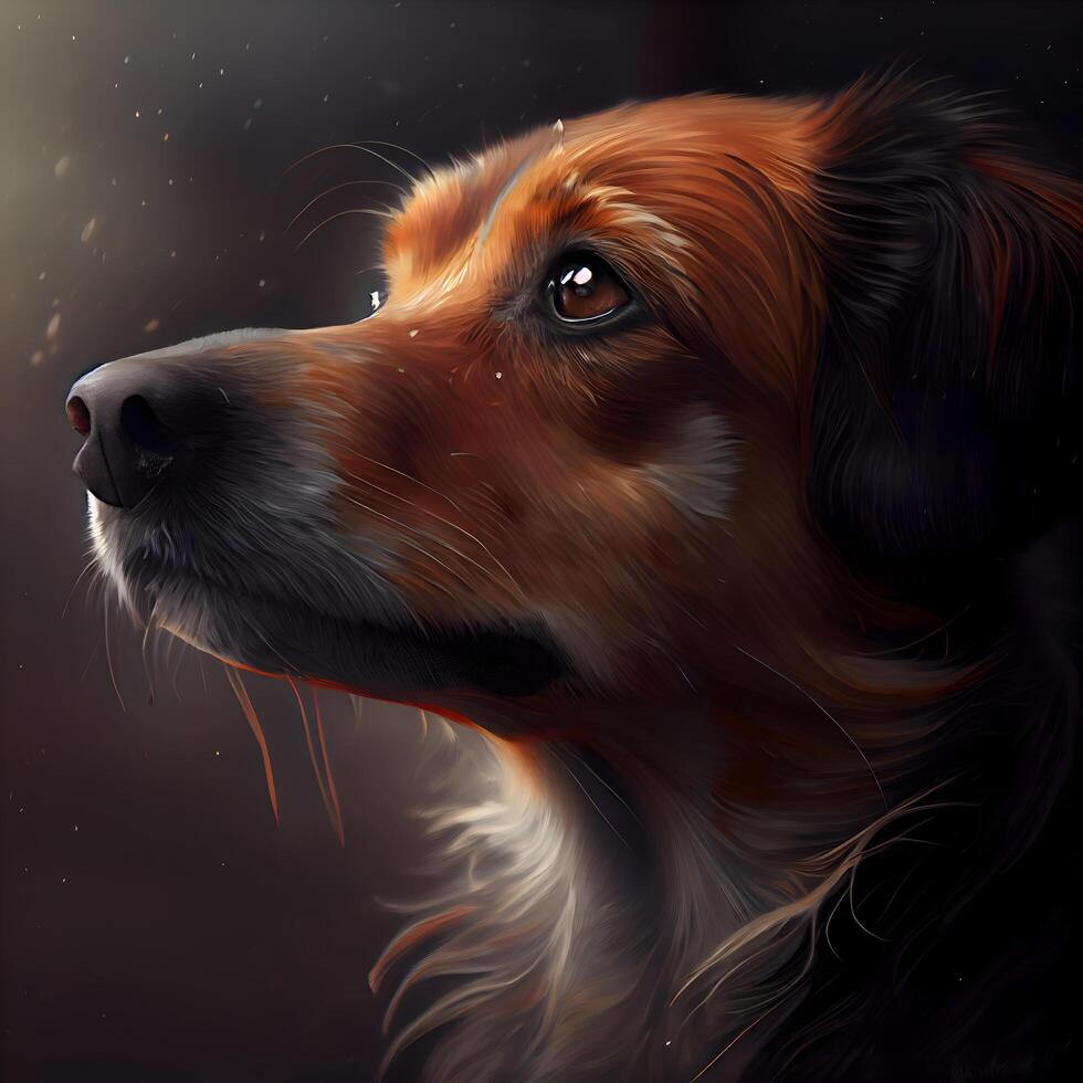 Portrait of a dog. Digital painting on black background. Digital painting., Image photo
