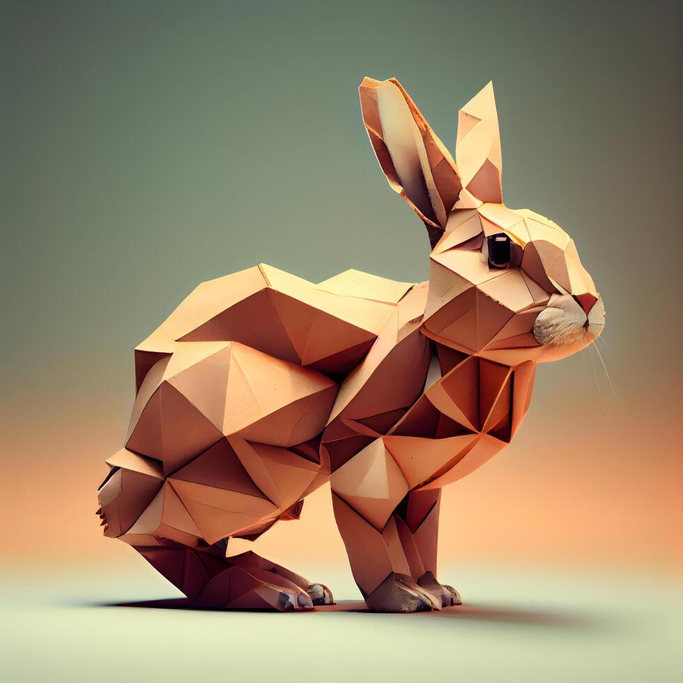 Polygonal rabbit on a gradient background. 3d illustration., Image photo