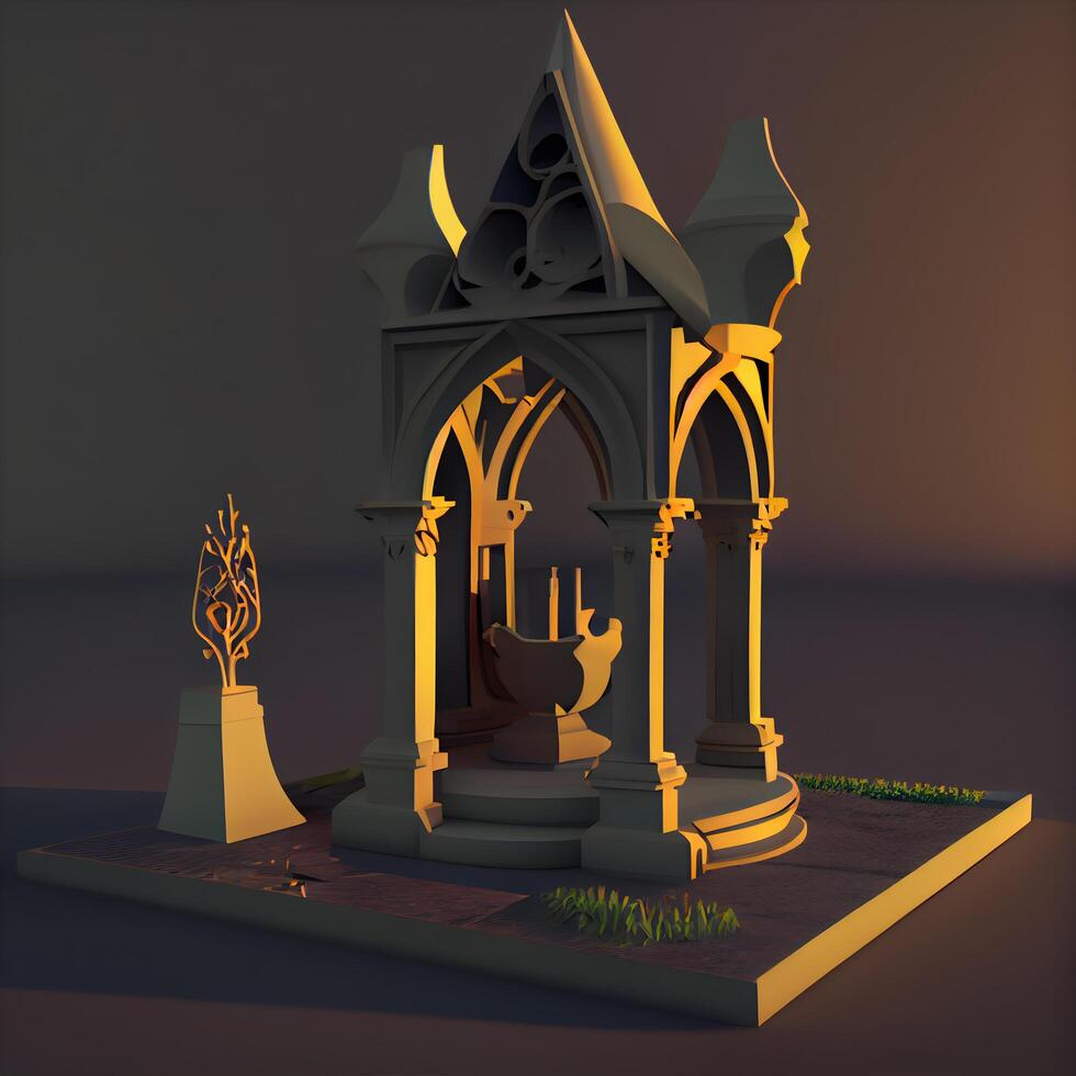 3D render of a fantasy fairytale portal with columns and decorations, Image photo