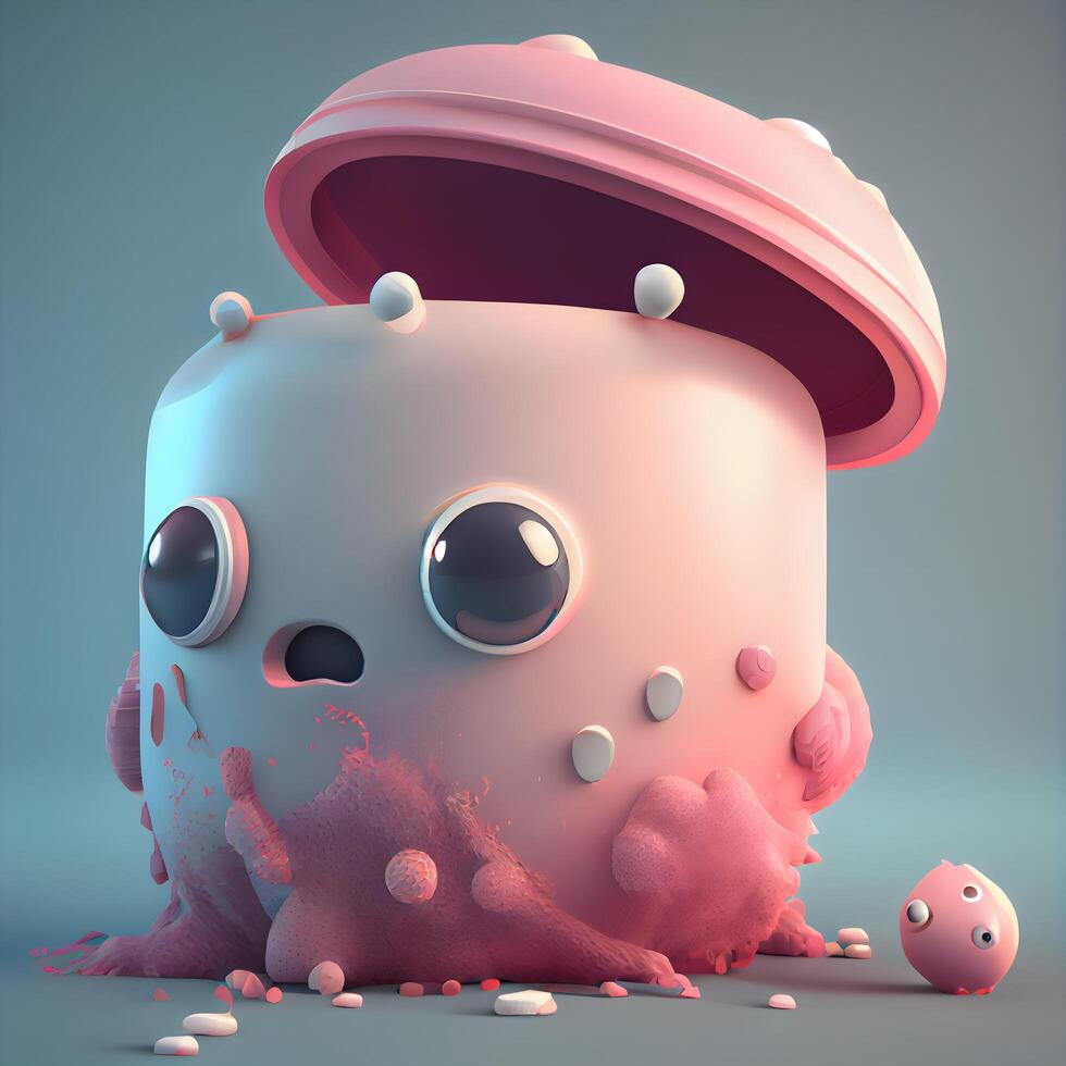 3d rendering of a cute monster with pink eyes and pink skin, 3d illustration, Image photo