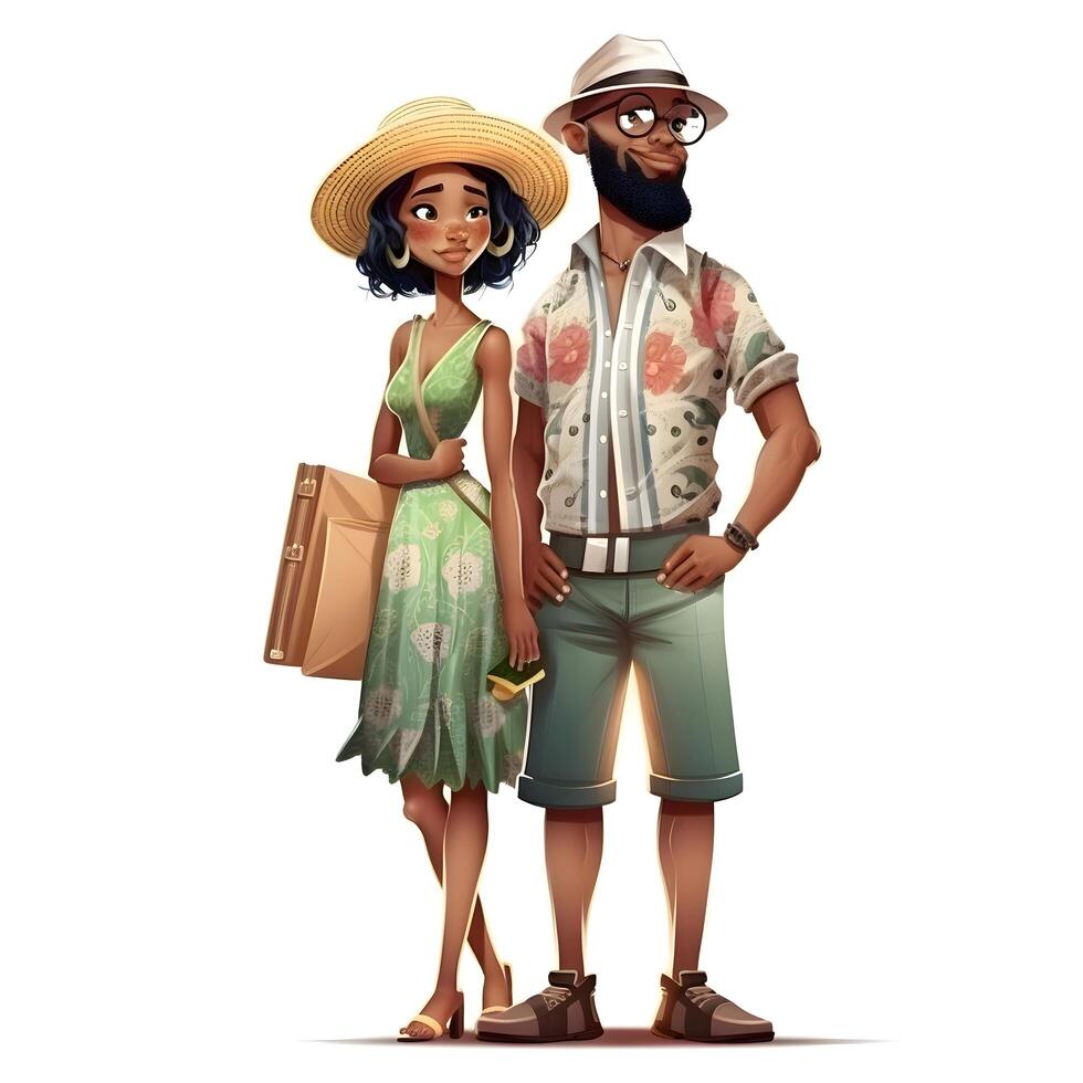 elegante africano americano Pareja en scooter. 3d representación, ai generativo imagen foto