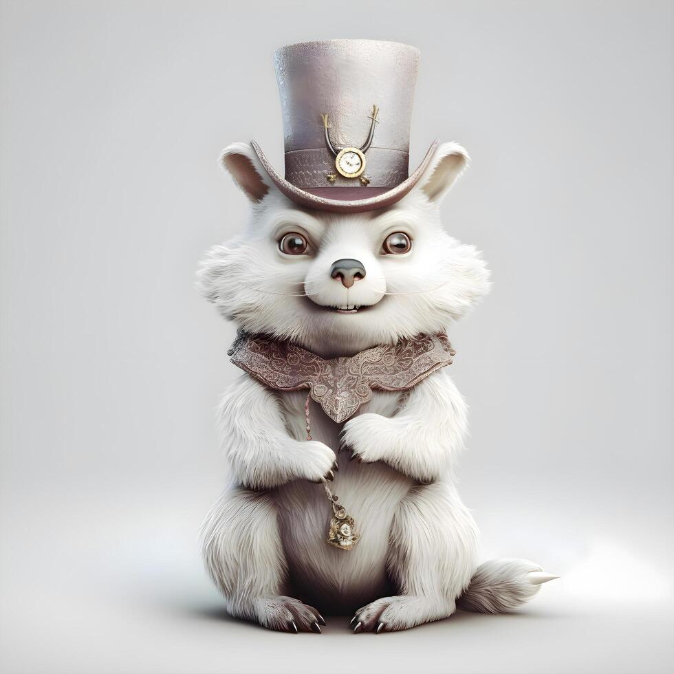 linda blanco ratón en un sombrero de un mago con un tarjeta., ai generativo imagen foto