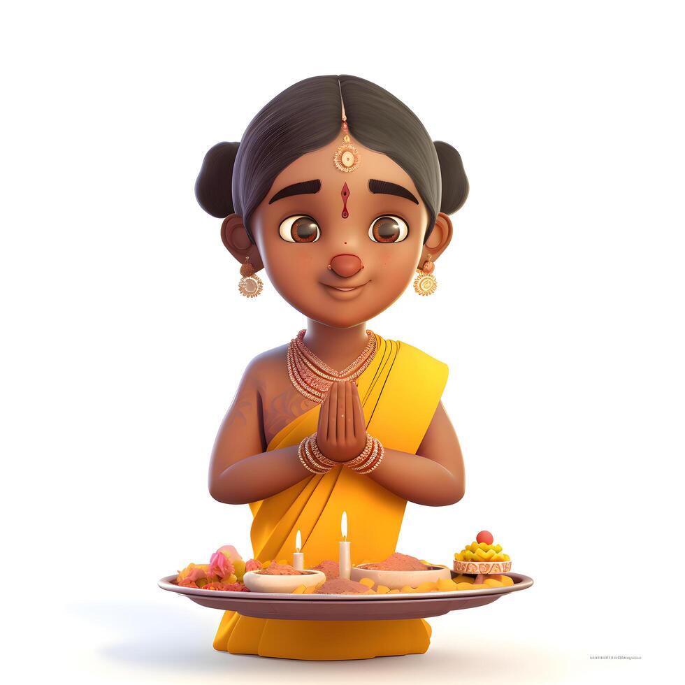 Illustration of a cute Indian boy praying on a white background., Image photo