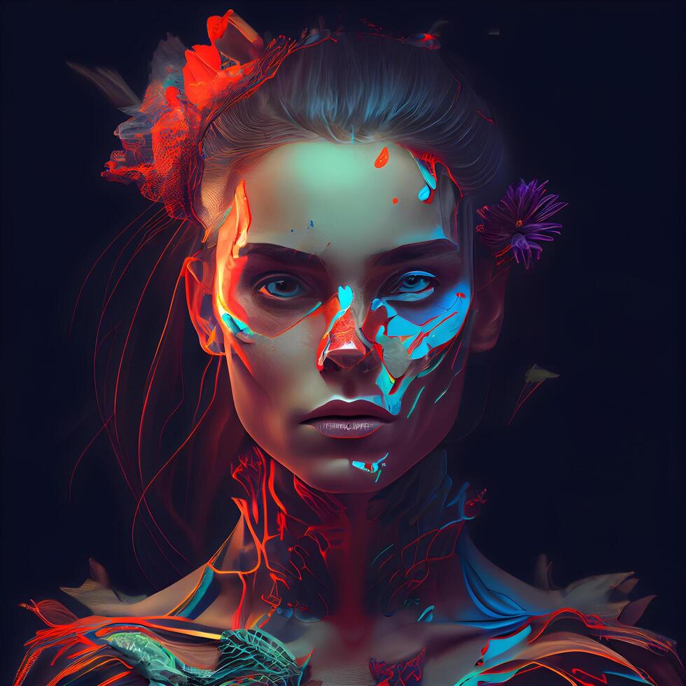 3d illustration of a beautiful woman with fantasy make-up., Image photo