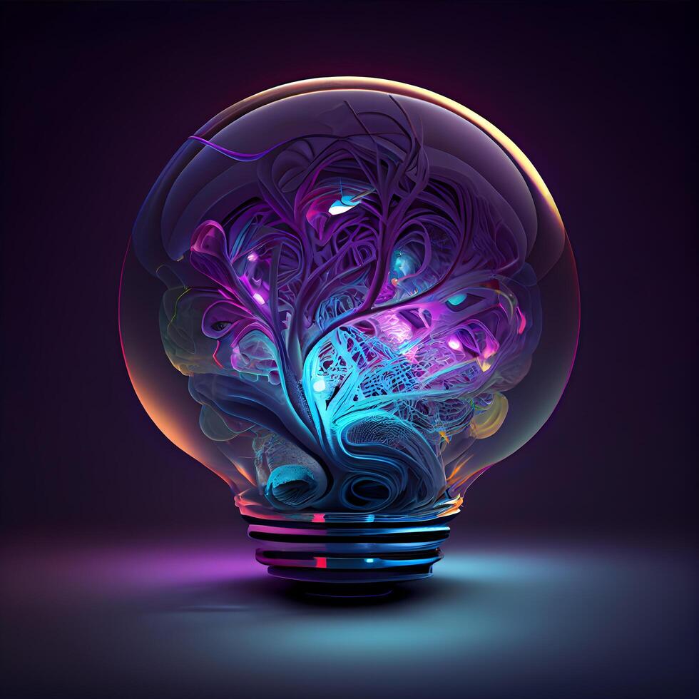 Abstract glowing light bulb on dark background. illustration for your design, Image photo