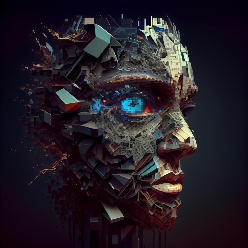3d rendering of a human head made of cubes and geometric figures, Image photo