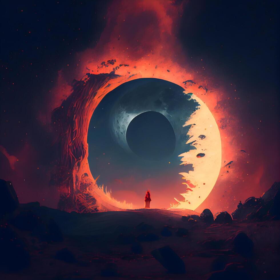 Woman in front of the full moon. 3D illustration. Fantasy., Image photo