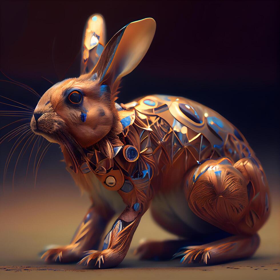 3D rendering of a hare with a blue ornament on his body, Image photo