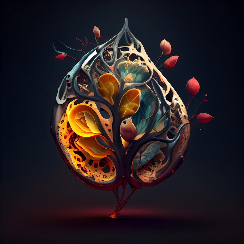 Abstract tree with leaves and veins on dark background. illustration., Image photo