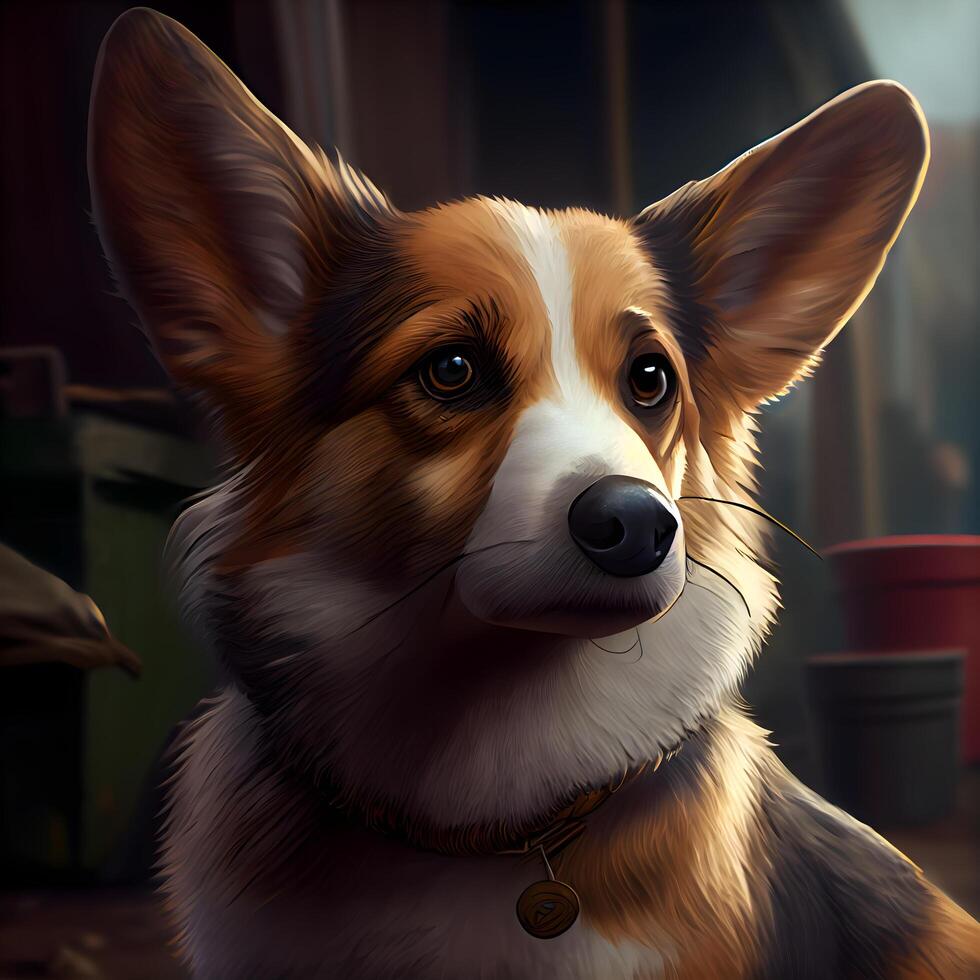 Welsh corgi dog portrait. Dog portrait. 3d rendering, Image photo