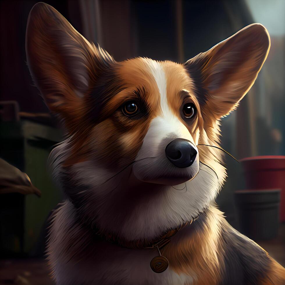 Welsh corgi dog portrait. Dog portrait. 3d rendering, Image photo