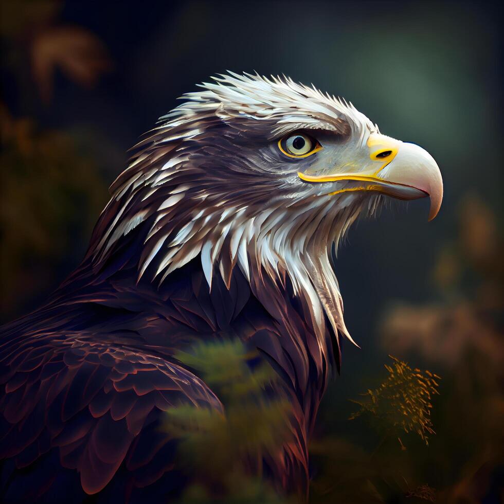 calvo águila en el bosque. digital cuadro. 3d ilustración., ai generativo imagen foto