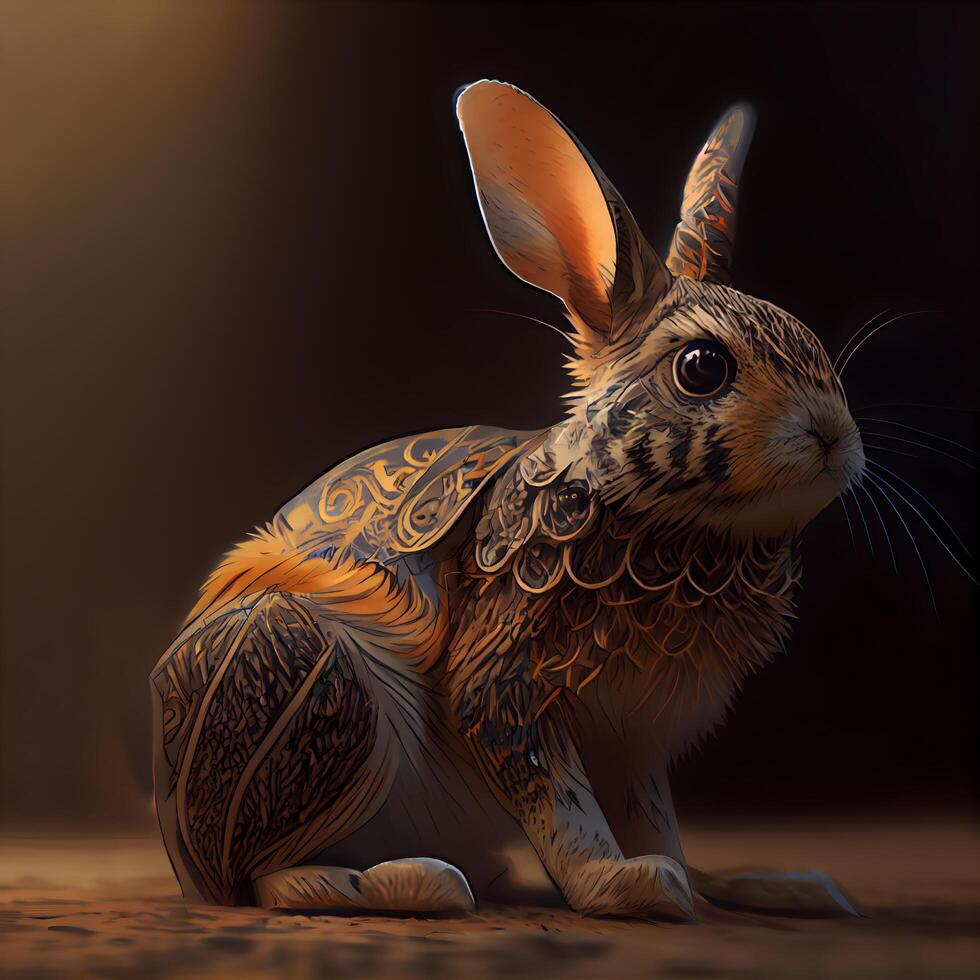 Rabbit with a pattern on the skin. 3D illustration., Image photo