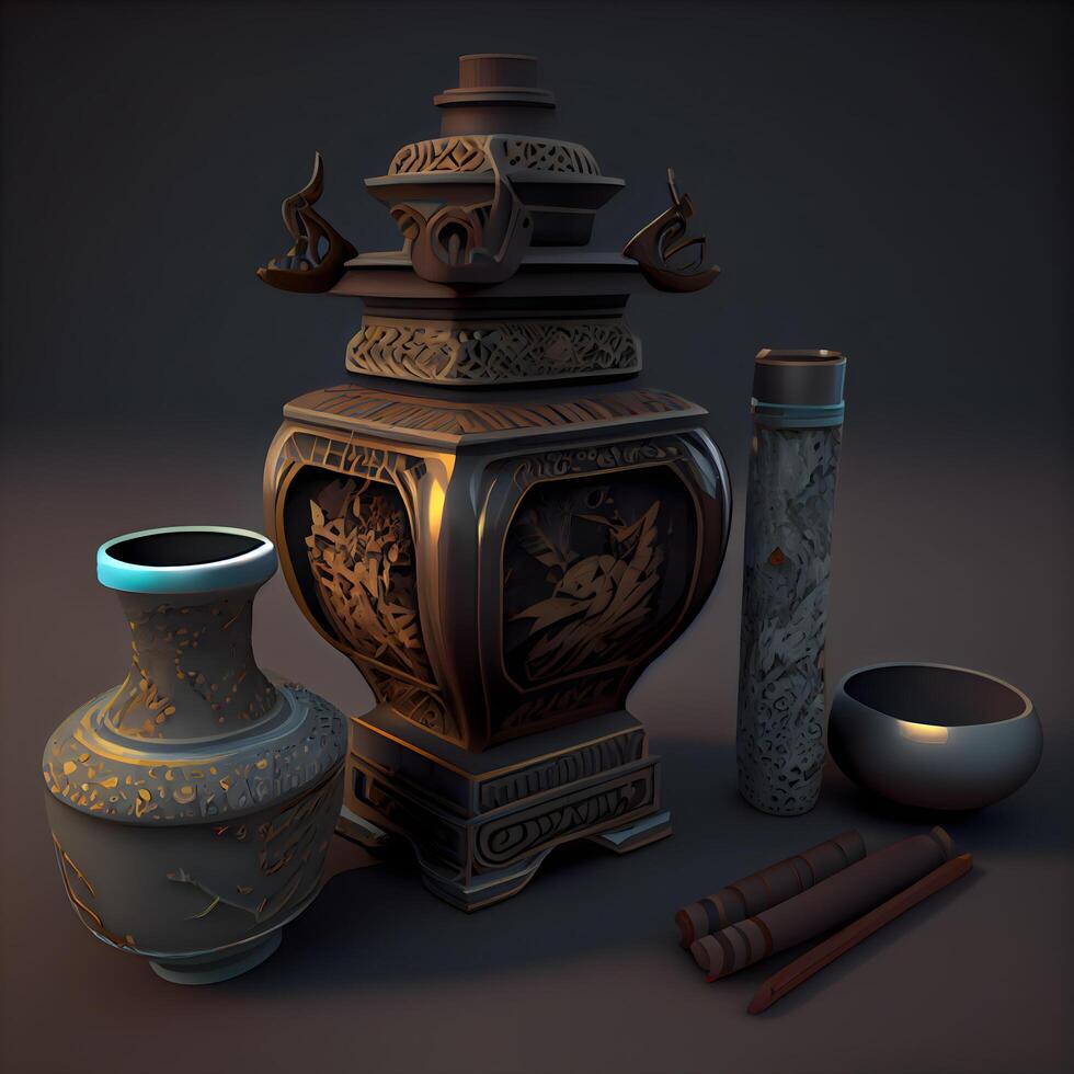 Chinese temple in the night,3d rendering. Computer digital drawing., Image photo