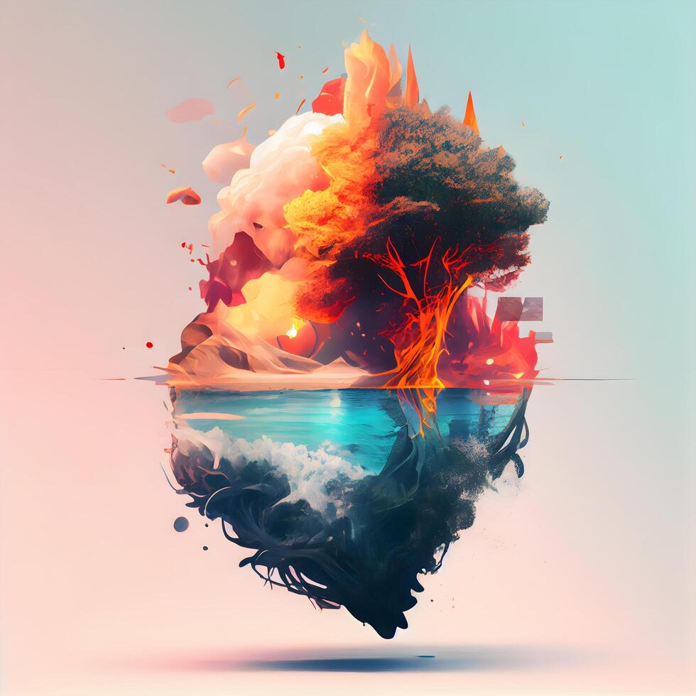 Explosion of oil and gas in the sea. 3d rendering, Image photo