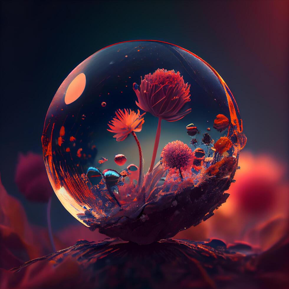 crystal ball with flowers inside, 3d render, abstract background, Image photo