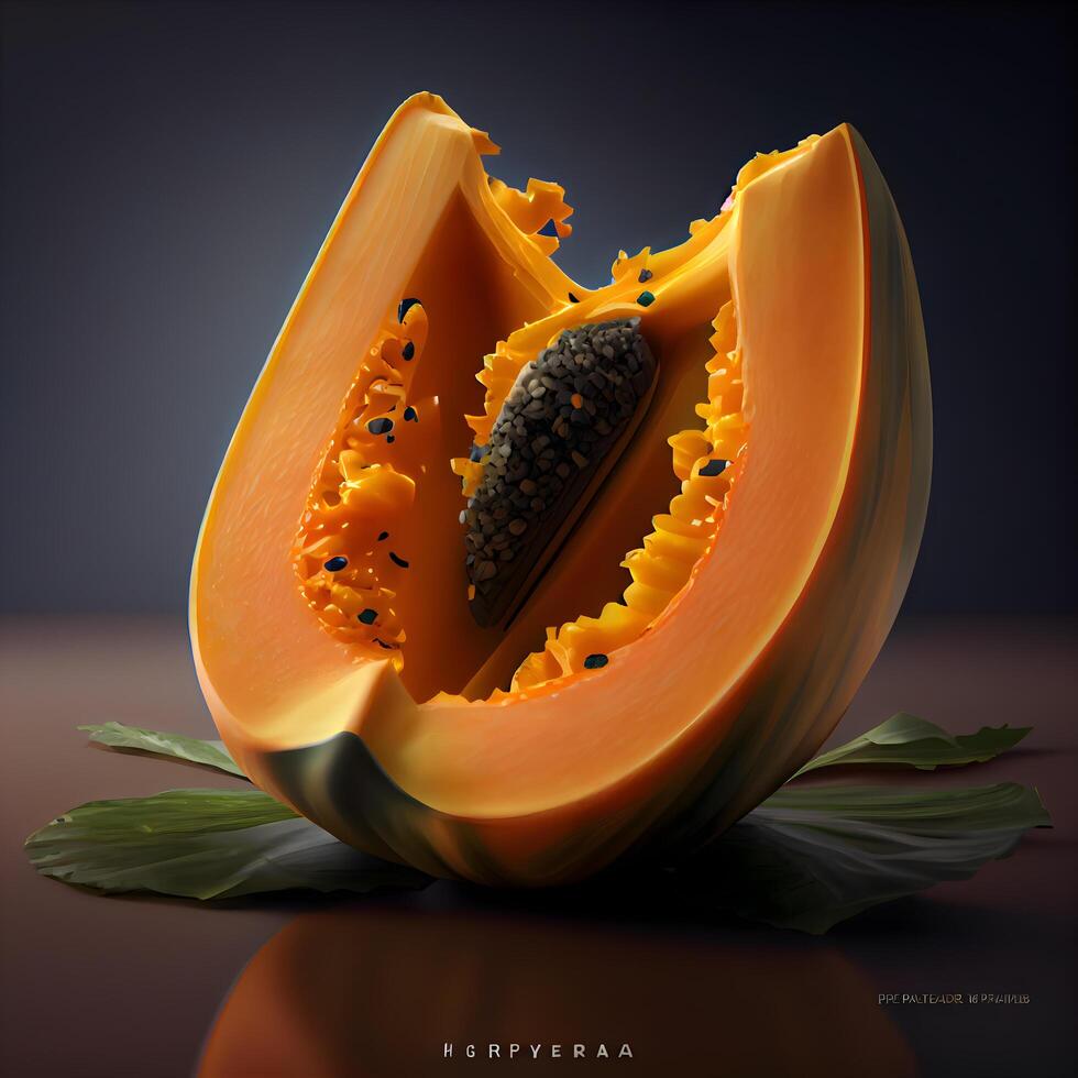 Papaya fruit isolated on black background. 3D illustration., Image photo