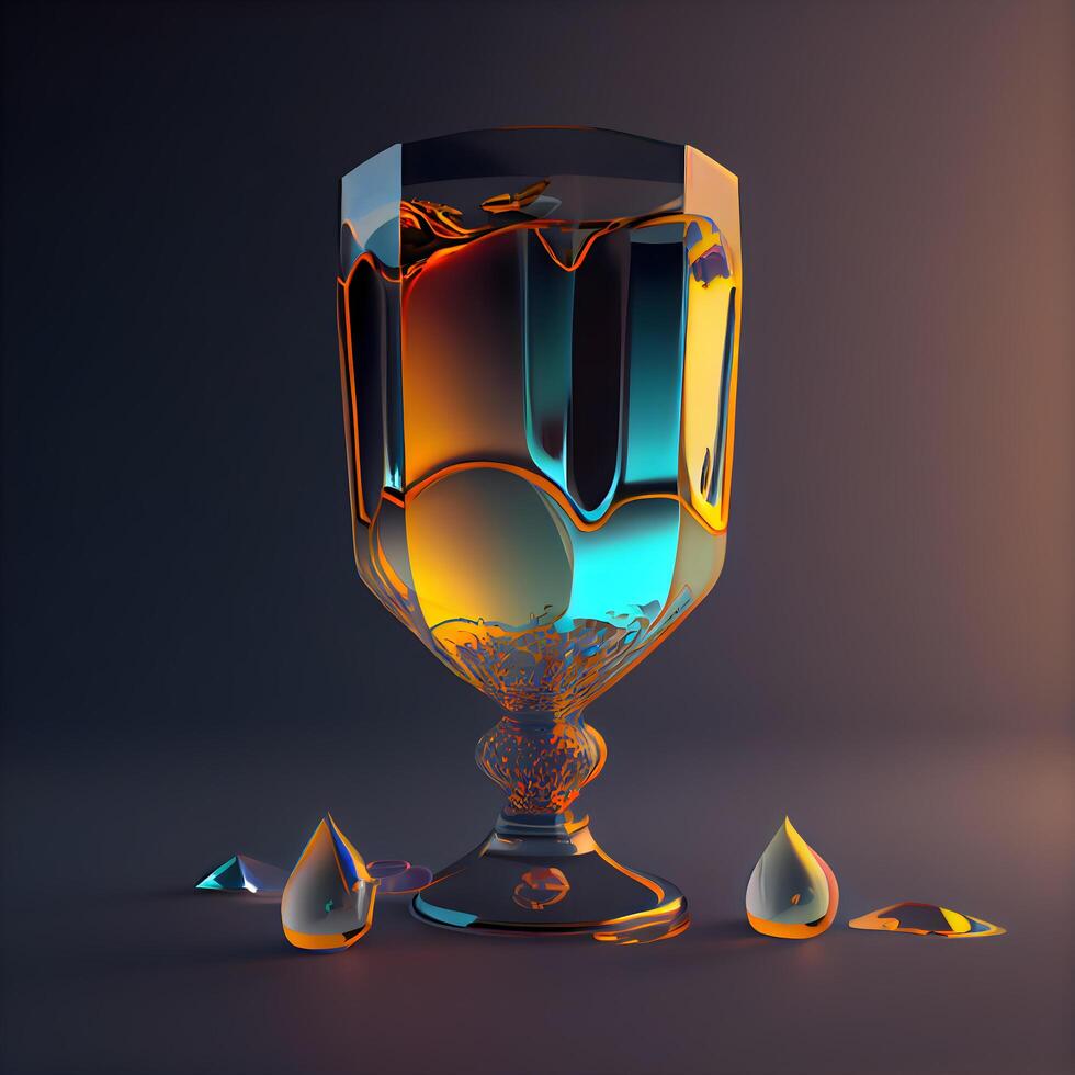 3d representación de un cristal copa en un oscuro fondo, ai generativo imagen foto