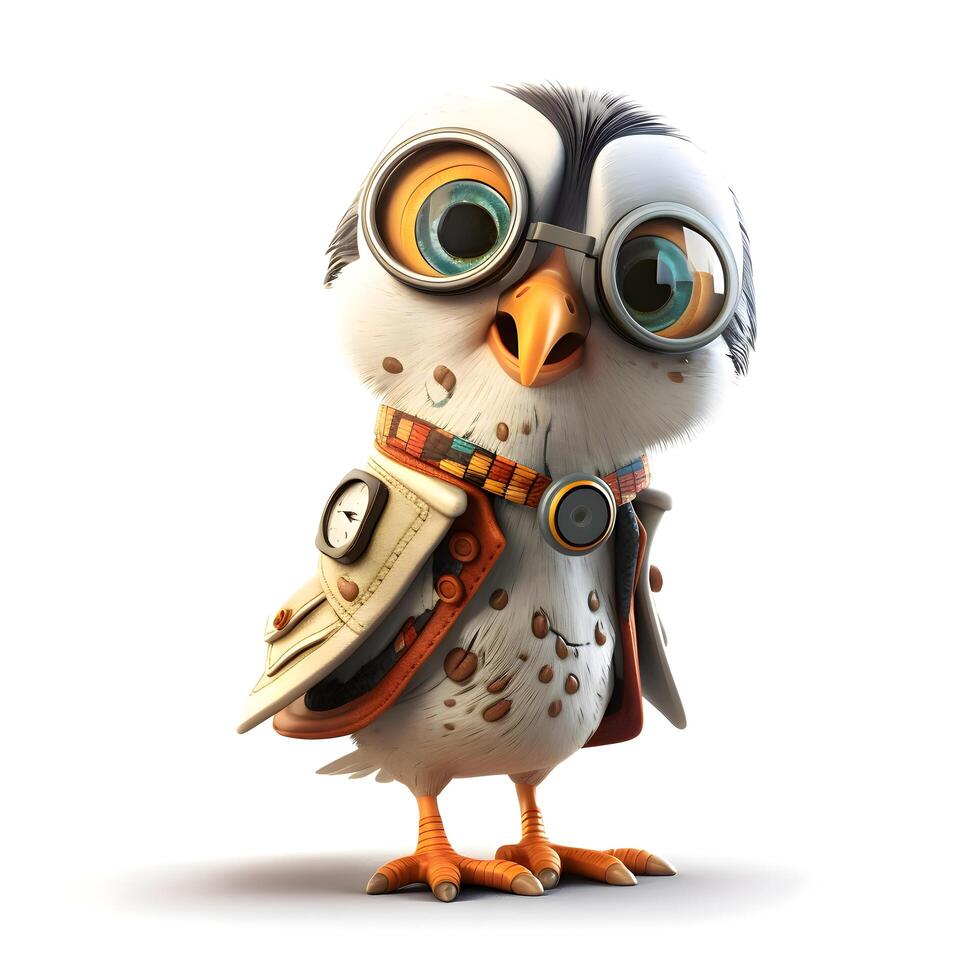 Cartoon owl with stethoscope on his neck listening to music, Image photo