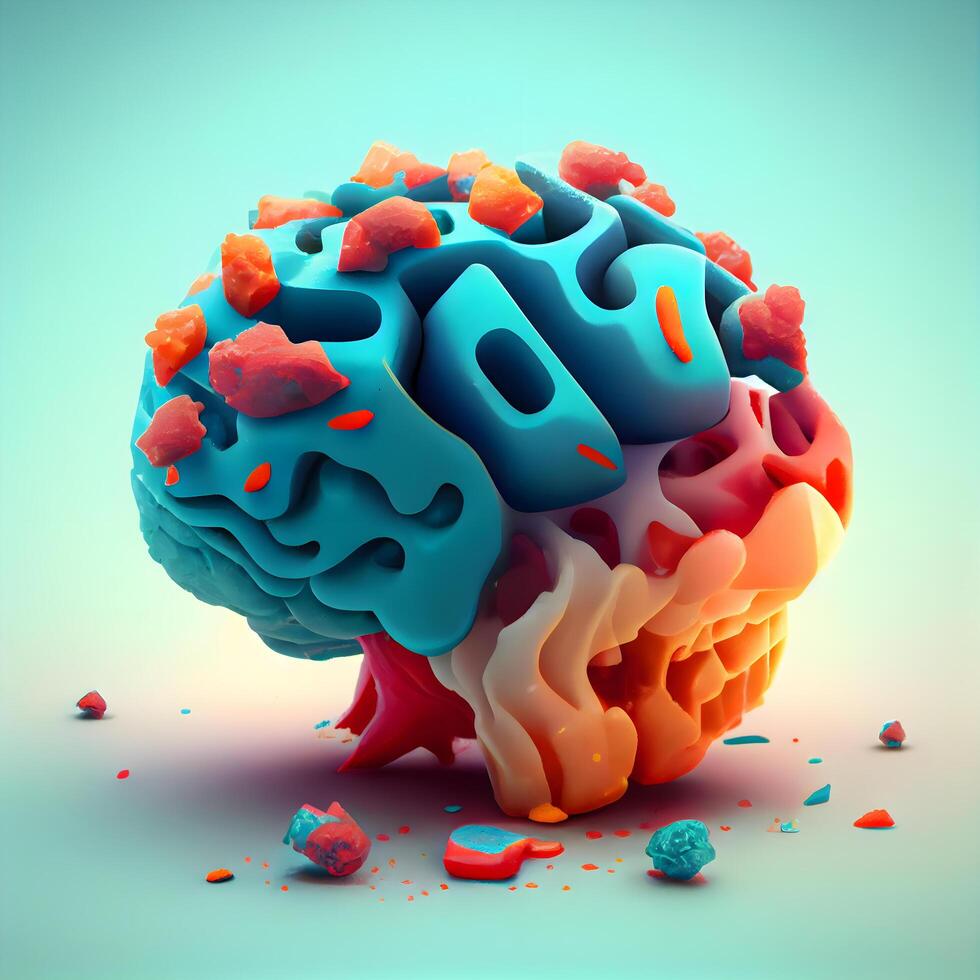 3d render of brain made of colorful pieces of paper. Abstract background, Image photo