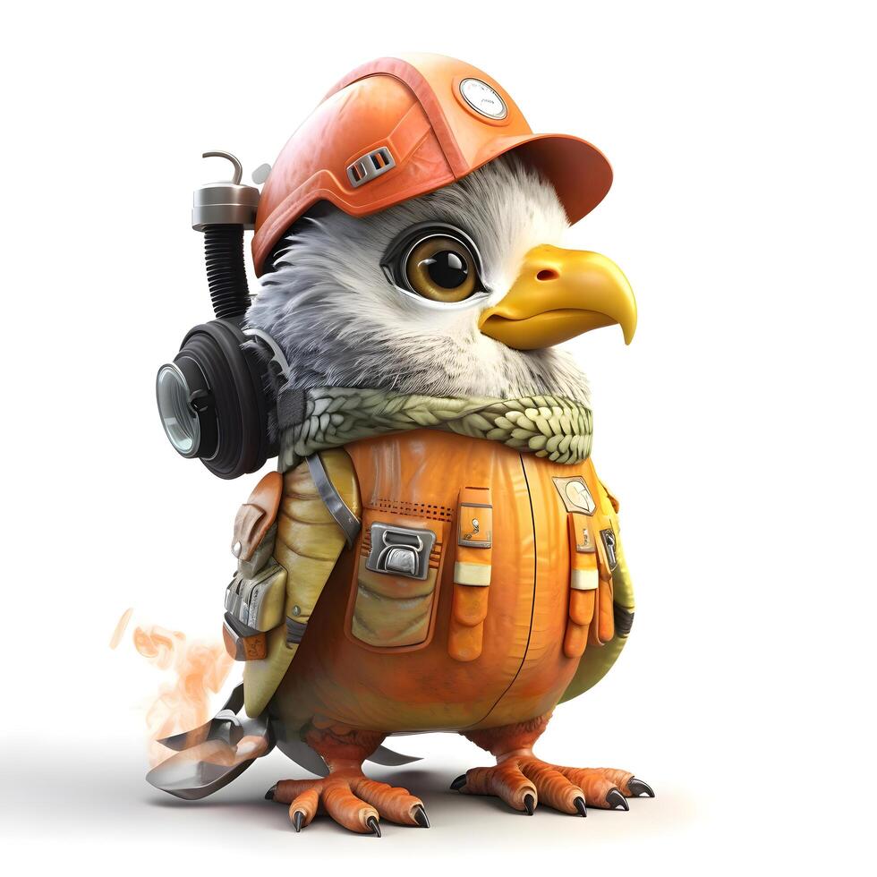 Cute cartoon owl in a helmet and goggles - 3D render, Image photo