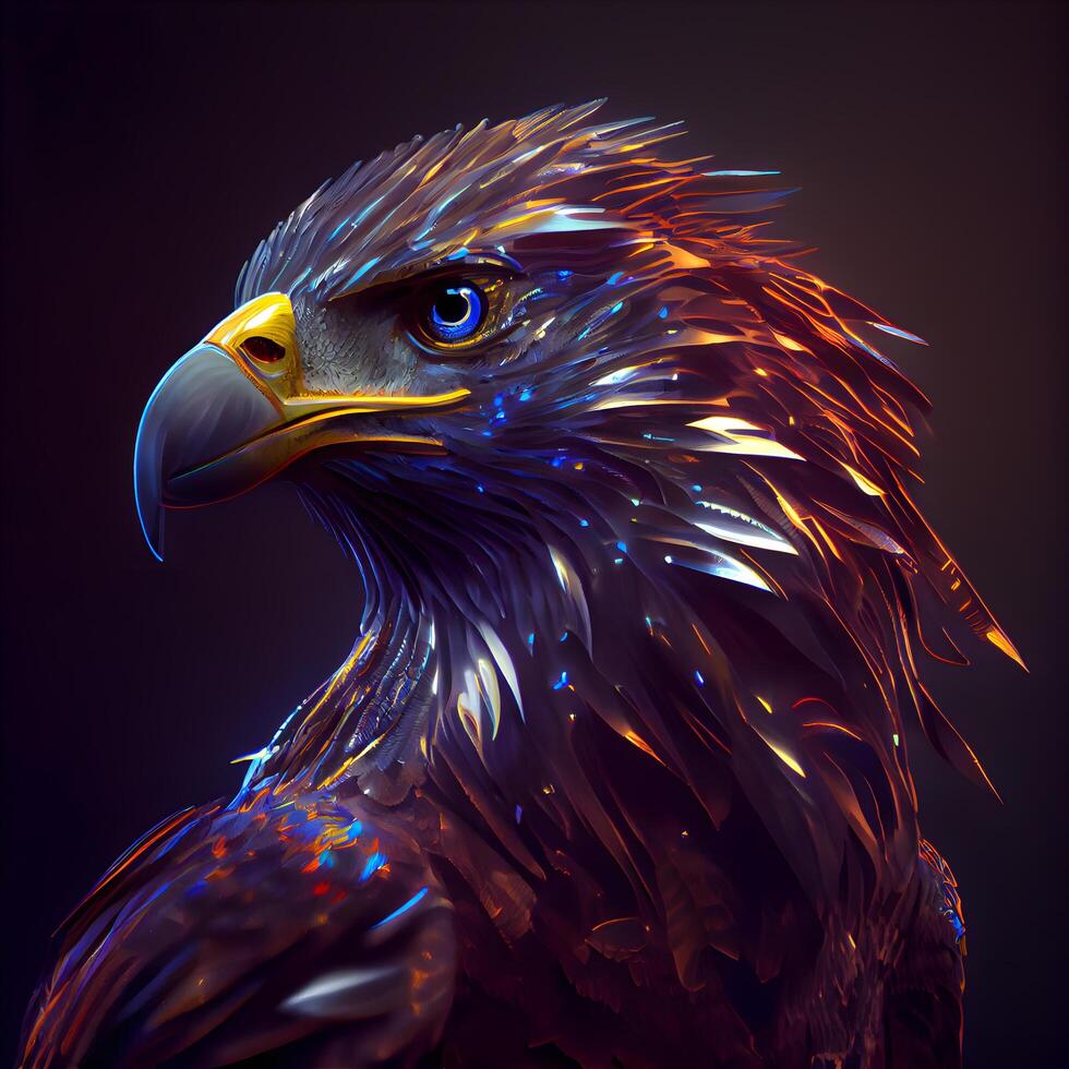 Eagle with blue and red light on a dark background. 3d rendering, Image photo