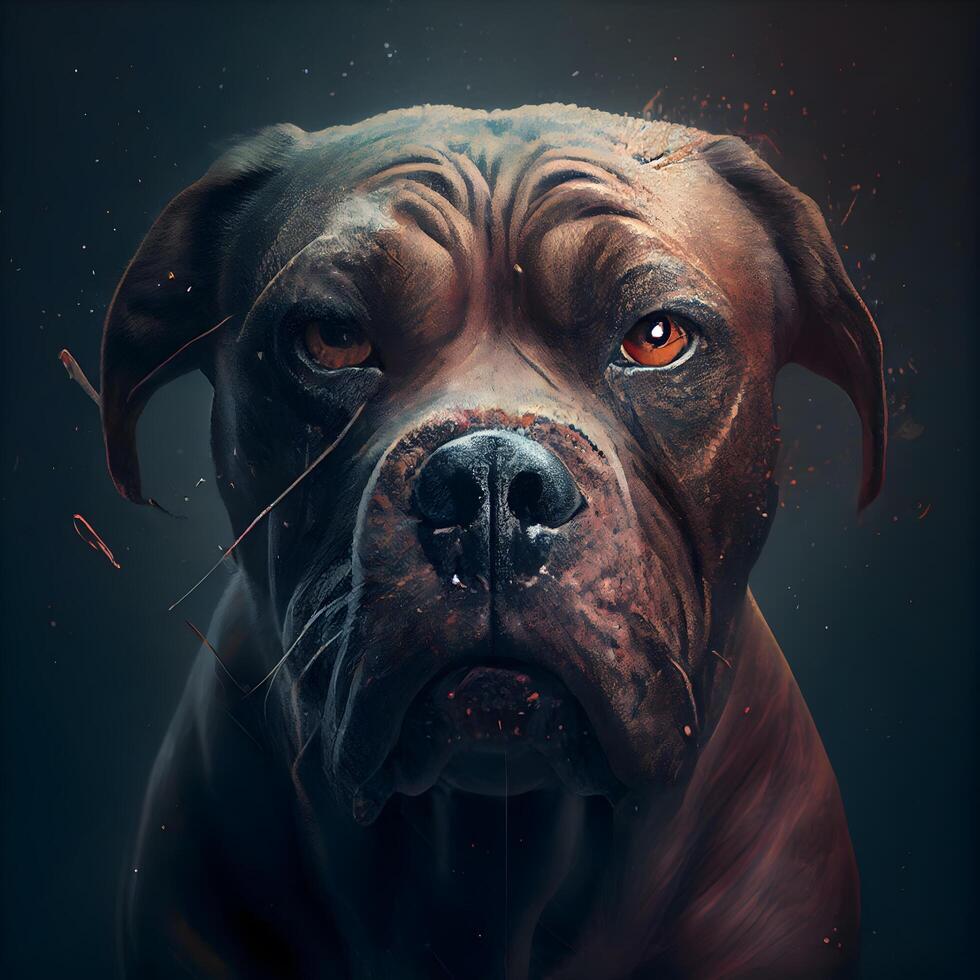 Sad dog breed Dogue de Bordeaux on dark background., Image photo