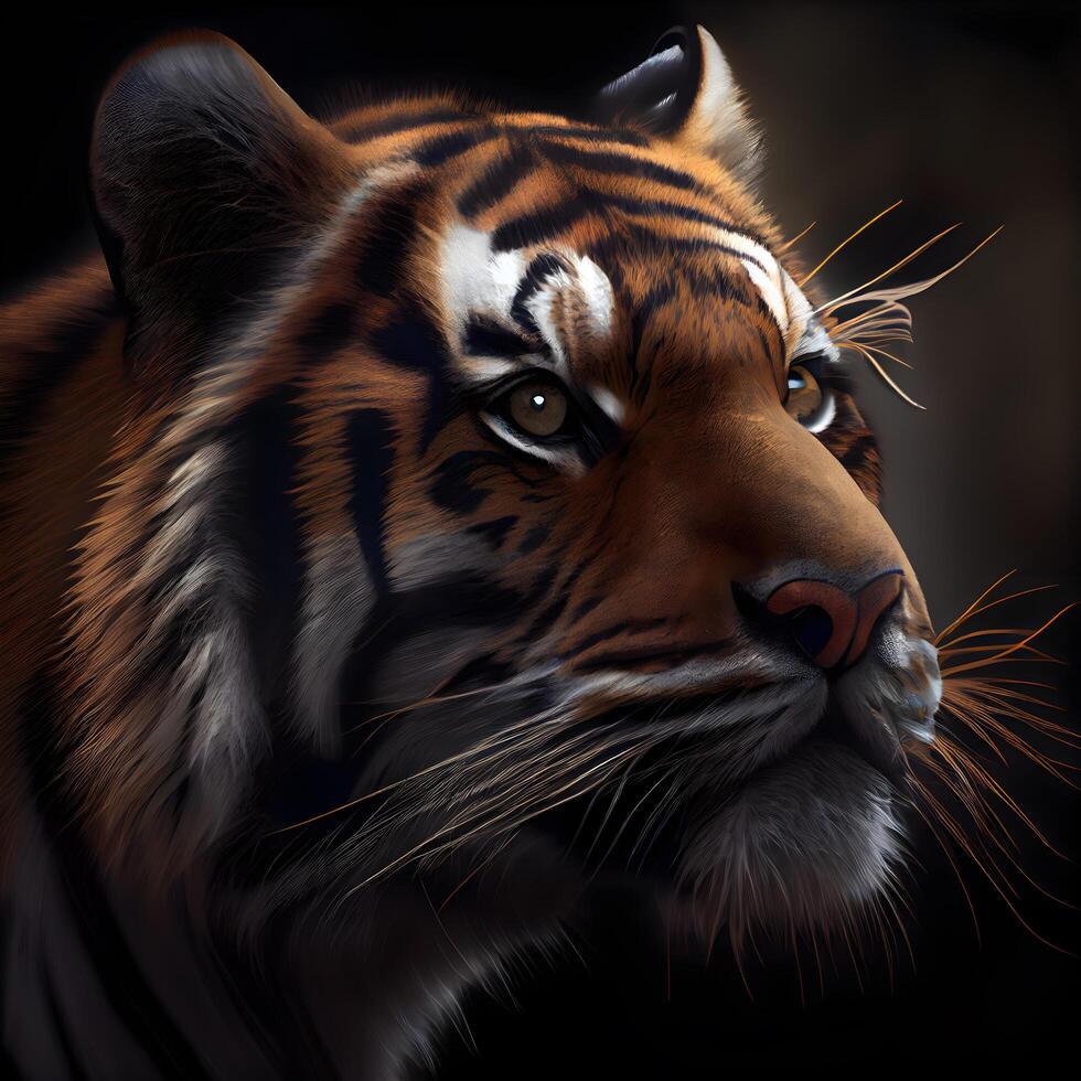 Portrait of a tiger on a dark background. Close-up., Image photo