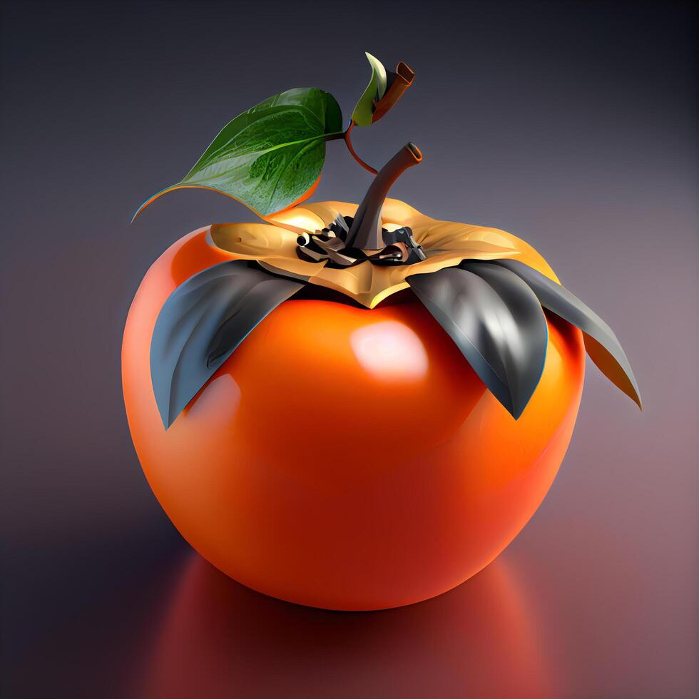 Ripe persimmon on a dark background. 3d illustration, Image photo