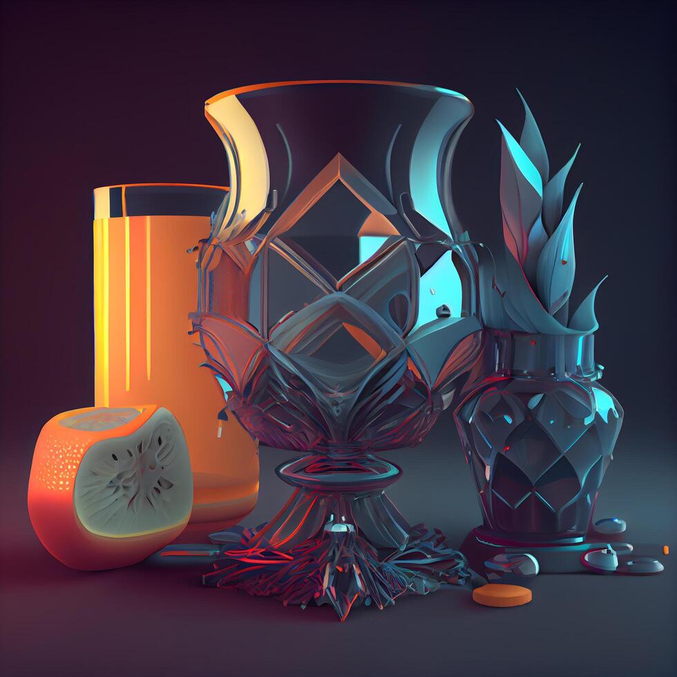 Glass of orange juice with candlestick. 3d illustration., Image photo