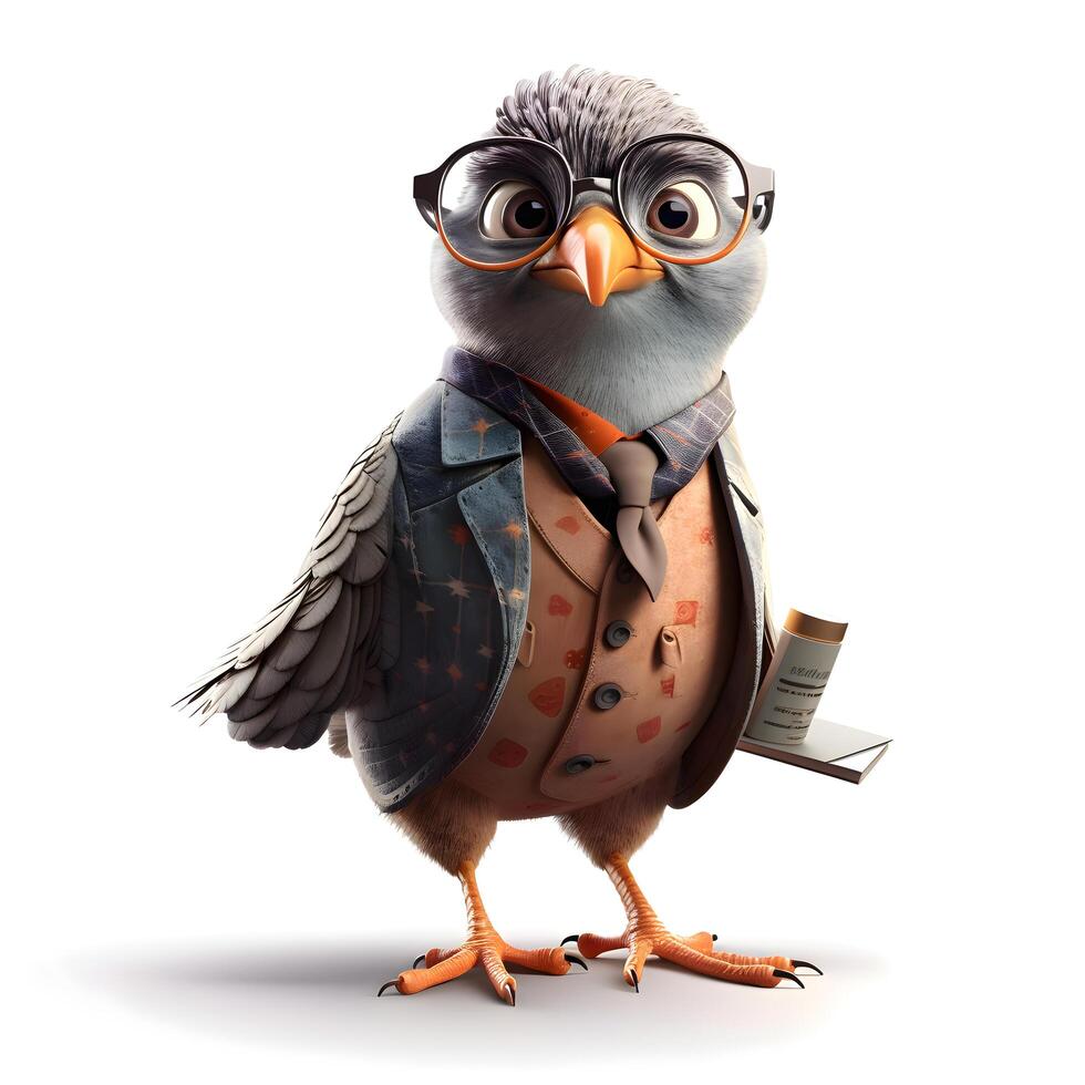 Cute owl with glasses reading a book isolated on a white background, Image photo