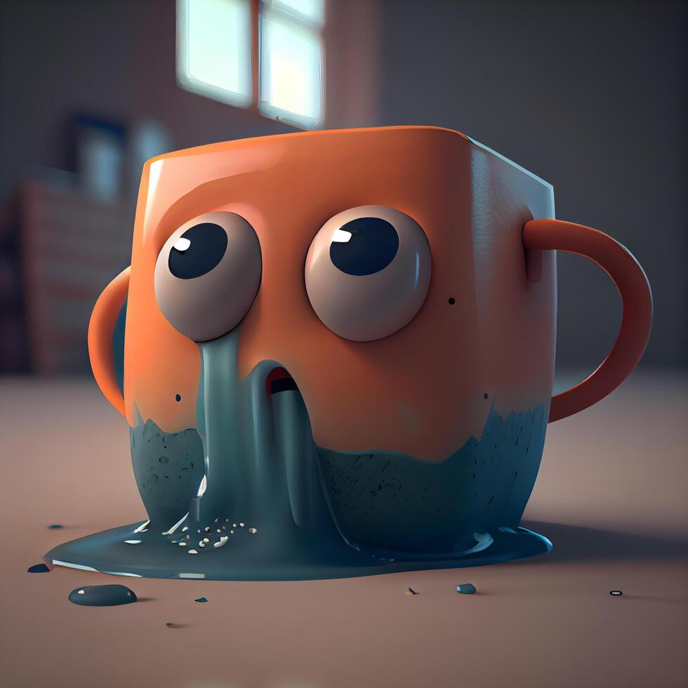 Coffee mug with funny face. 3d render illustration., Image photo