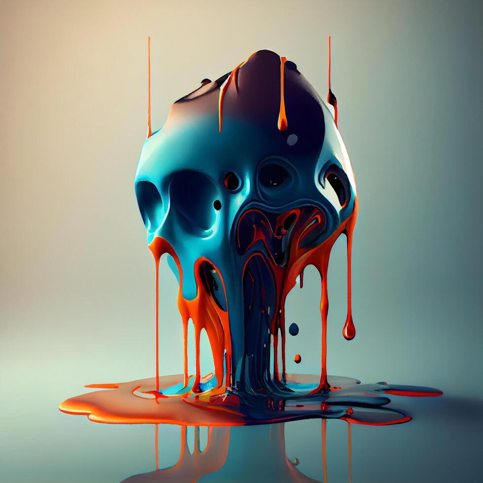 3D illustration of a colorful liquid dripping over a human skull., Image photo