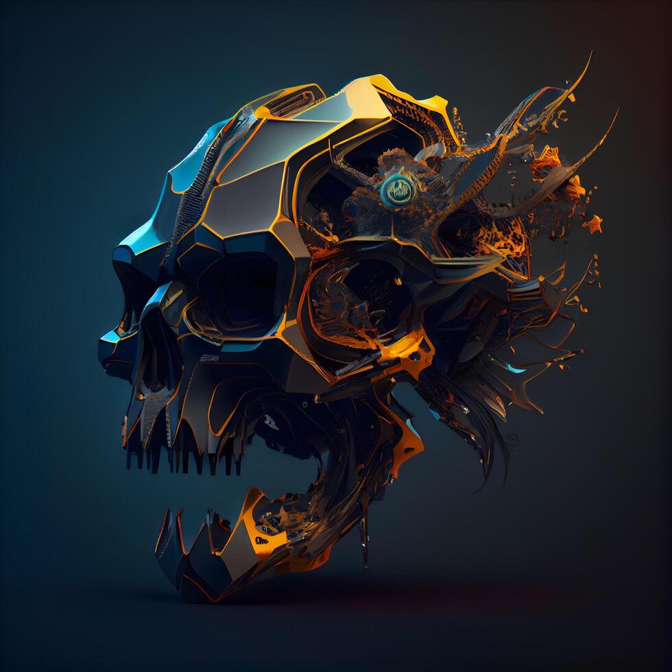 Futuristic cyber skull. 3d rendering, 3d illustration., Image photo