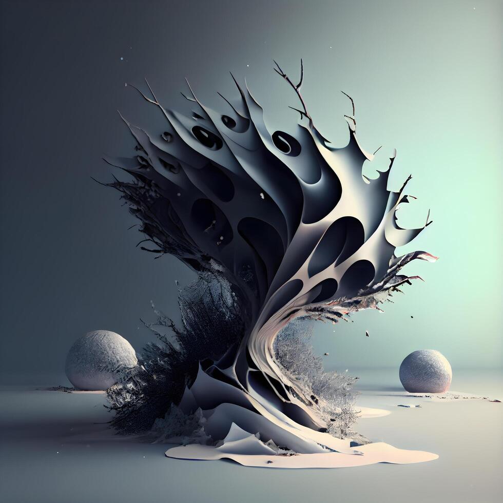 3d illustration of abstract fantasy landscape with tree and planets in space, Image photo