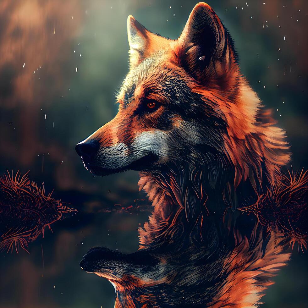 Red fox in the forest. Digital painting of a wild animal., Ai Generative Image photo