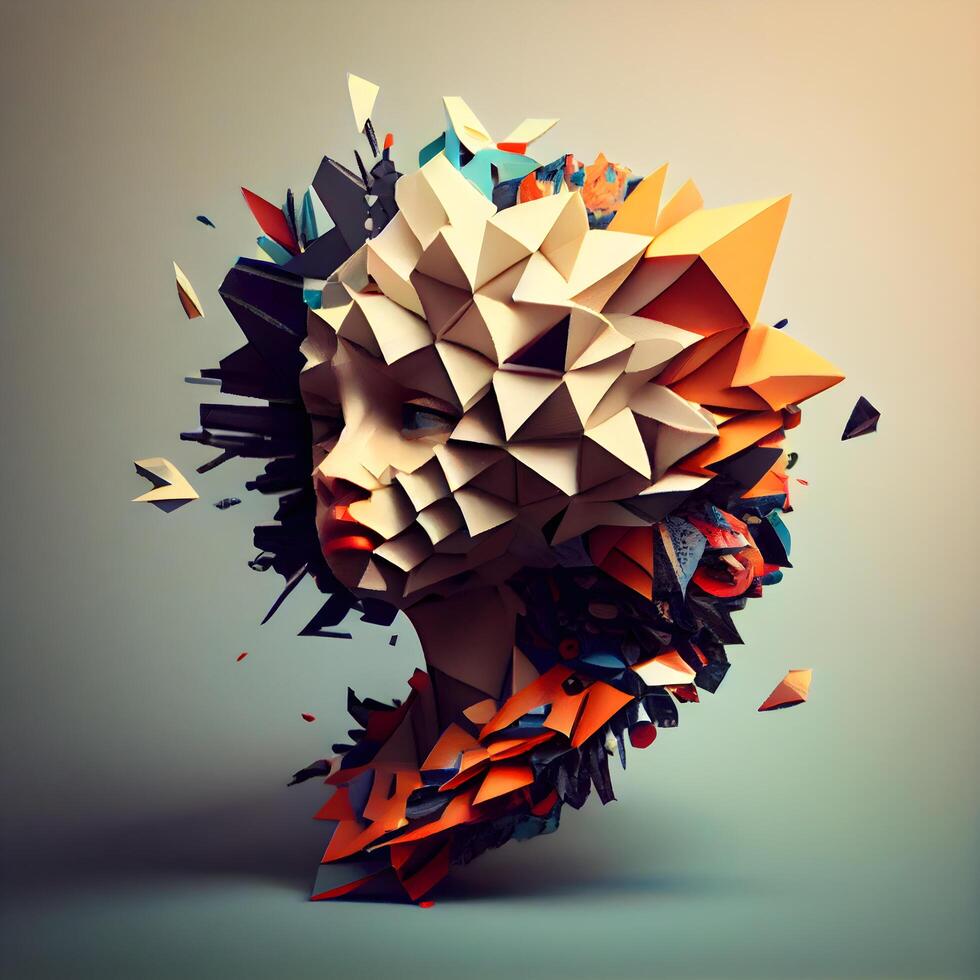 3d ilustración de un del hombre cabeza hecho de geométrico formas., ai generativo imagen foto