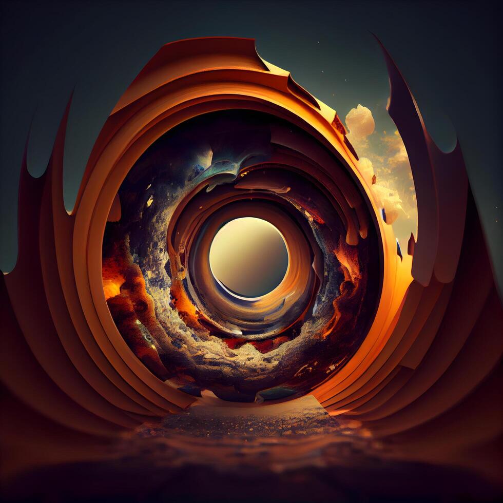 3d illustration of abstract geometric composition with round hole in the center, Image photo