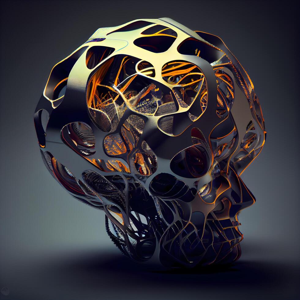 Abstract 3d rendering of a metal object with an orange pattern., Image photo