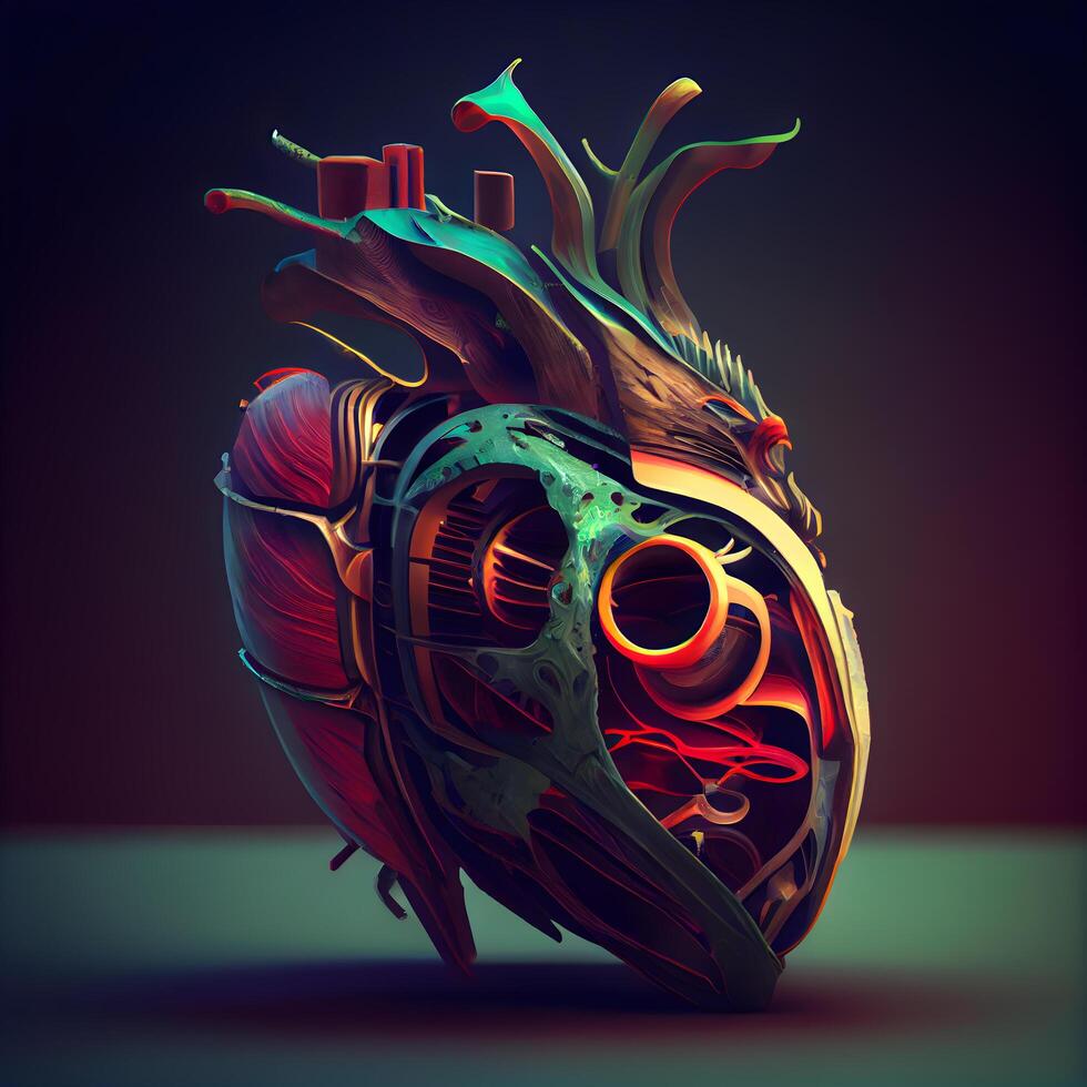 Human heart. 3D illustration. Vintage style toned image., Image photo